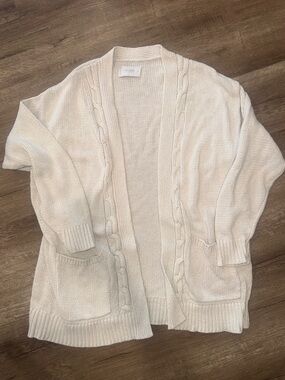 Lucky Brand Women's Cream Cable-Trim Open Cardigan - XL